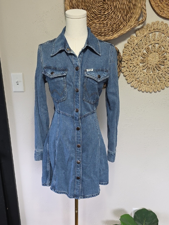Wrangler Dresses & Skirts - Wrangler Slim Western Cowgirl Blue Denim Long Sleeve Mini Dress Womens XS
